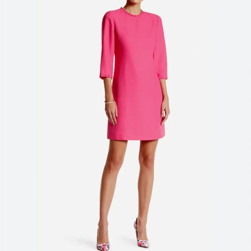 Kate Spade Pink shift dress, “Dizzy” ruffle trim flare flounce flutter dress - Picture 4 of 5
